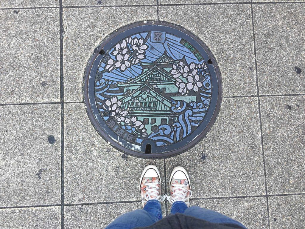 Manhole cover Osaka, Japan. Unique Japanese style